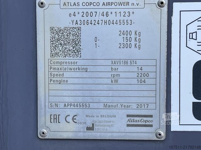 Compresseur frigorifique Atlas Copco XAVS 186 ST IV - N