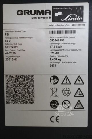 Gabelstaplerbatterie GRUMA 80 Volt 5 PzS 625 Ah