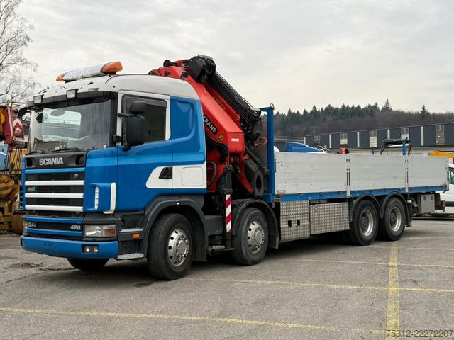 Camion cu platformă Scania 124.420  Kran 2008 Palfinger PK44002 + Jib 24m