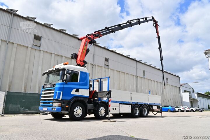 Camion cu platformă Scania 124.420  Kran 2008 Palfinger PK44002 + Jib 24m
