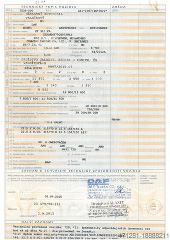 Вантажівка з платформою і тентом DAF CF 310 FA SPACE CAB EURO 6 + PRITSCHE 8,94 M