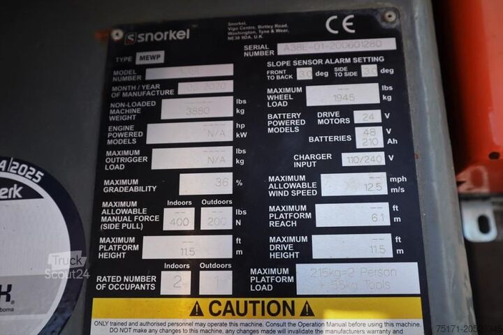 Plataforma de trabajo telescópica articulada Snorkel A38E Valid Inspection, *Guarantee! Electric, 13.5m