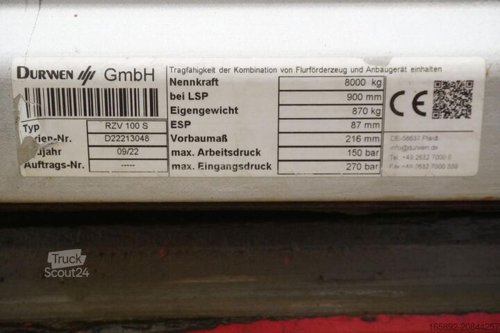 Seitenschieber (Gabelversteller) DURWEN RZV 100 S, Breite 2.260 mm