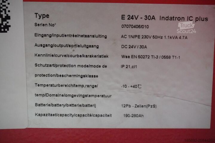 Gabelstaplerbatterie INDUSTRIE AUTOMATION indatron IC plus 24V/30A
