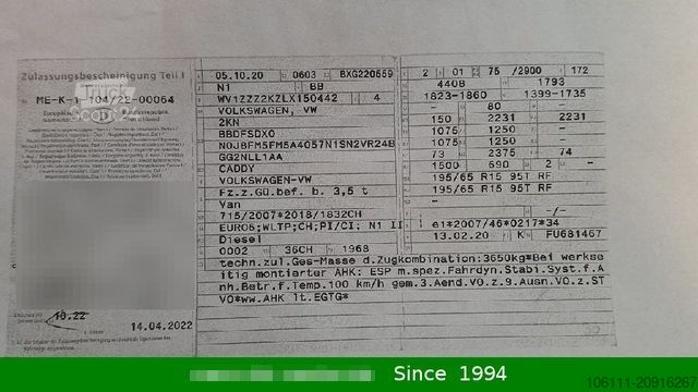 Varevogn VOLKSWAGEN Caddy Nfz 2,0tdi Kasten BMT