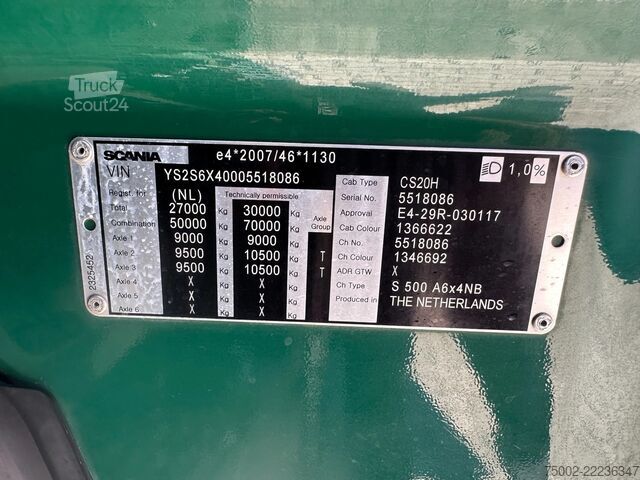 Carga pesada Scania S500 S500 6x4 RETARDER / ontheffing 78 ton / NL...