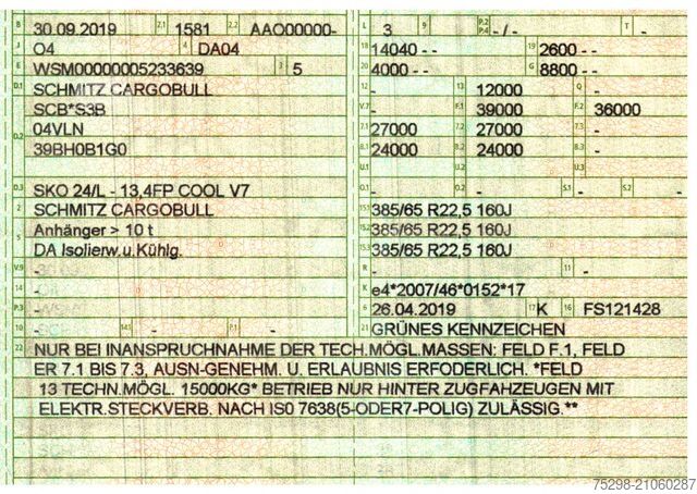 Рефрижераторний напівпричіп SCHMITZ CARGOBULL SKO 24/L - 13,4 FP COOL V7 / TIR / FRC 09.2025