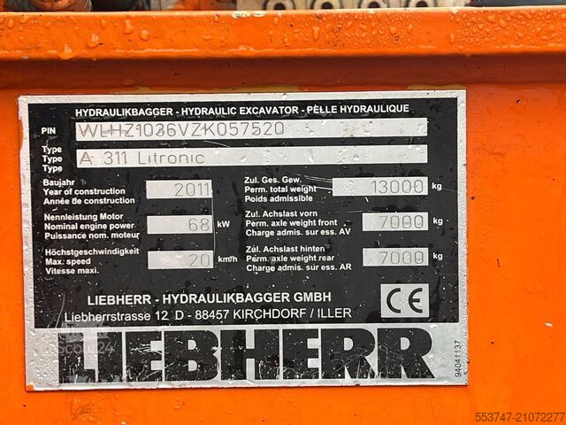 Tekerlekli ekskavatör Liebherr A 311 Litronic