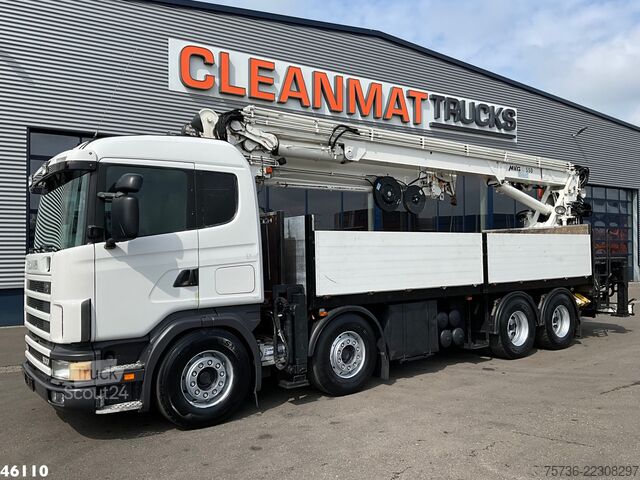 Camião-grua Scania R 144 8x4 Retarder MKG 55 Tonmeter Dachdecker Kran