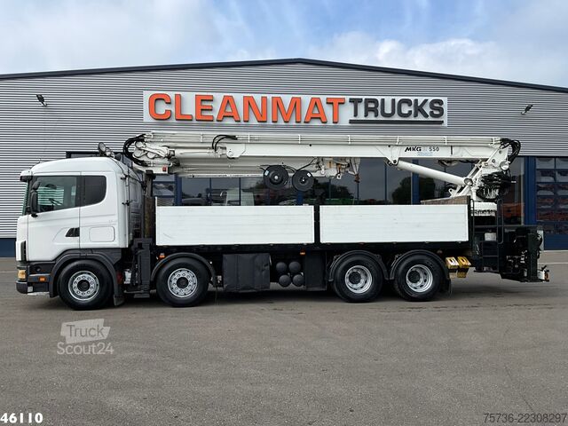 Camião-grua Scania R 144 8x4 Retarder MKG 55 Tonmeter Dachdecker Kran