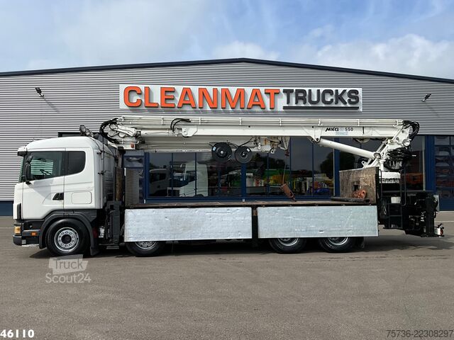 Camião-grua Scania R 144 8x4 Retarder MKG 55 Tonmeter Dachdecker Kran