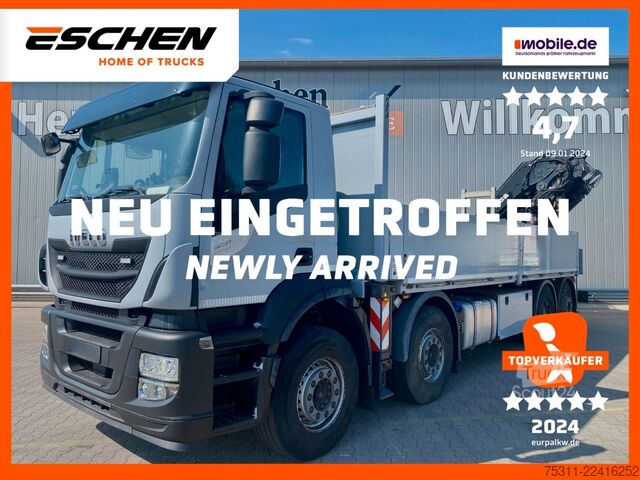 Platós teherautó IVECO AD 320 S 46 Y/PS 8x2| MKG HLK 441*FLY-JIB*26,40m