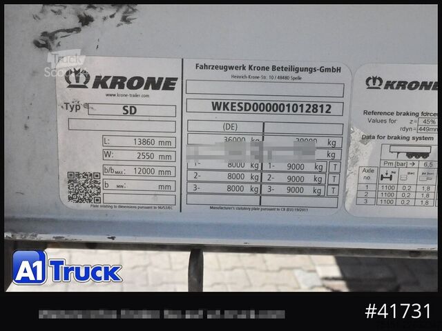 مقطورة نصفية مفتوحة مع قماش مشمع KRONE SD, Mega,Lift, Staplerhalterung, Lenkachse