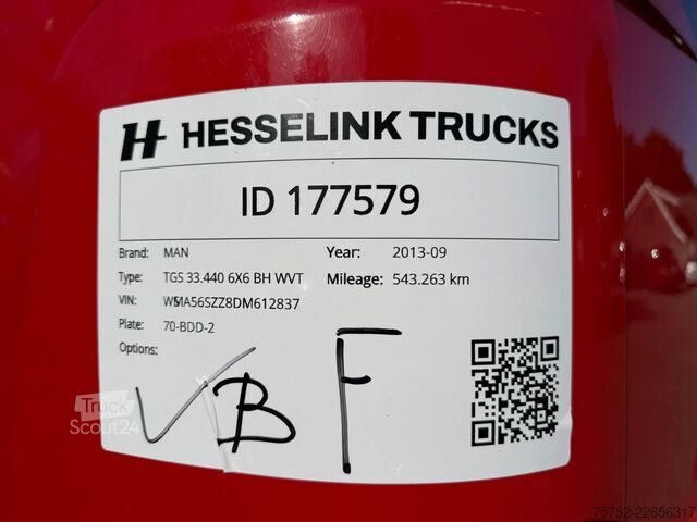Darus billenőplatós teherautó MAN TGS 33.440 6X6 HMF Kraan AHK 3 Zijdige Kipper A...