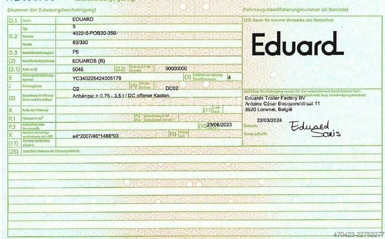 Nyitott pótkocsi ponyvával EDUARD P5*Schiebeplane*Auffahrrampen