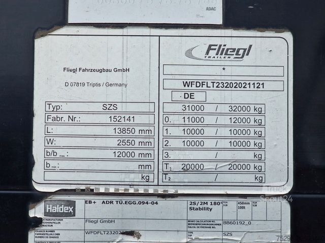 Open semitrailer with tarp FLIEGL SZS320 / Hubdach / EDSCHA / Mega