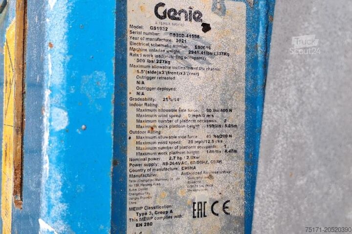 Sakselevator Genie GS1932 E-Drive Several In Stock, 8m Working Height