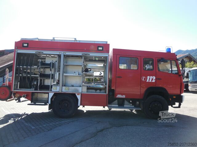Feuerwehr Löschfahrzeug Mercedes-Benz 1124 AF LF 16 Löschfahrzeug Schlauchhaspel Metz Pumpe Feuerwehr