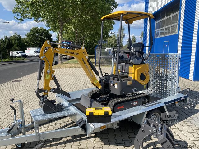 Minigrävare med låglyftande lastare + tillbehörspaket Berger Kraus BK1000JSR mit Schwenkarm *HERBSTAKTION*