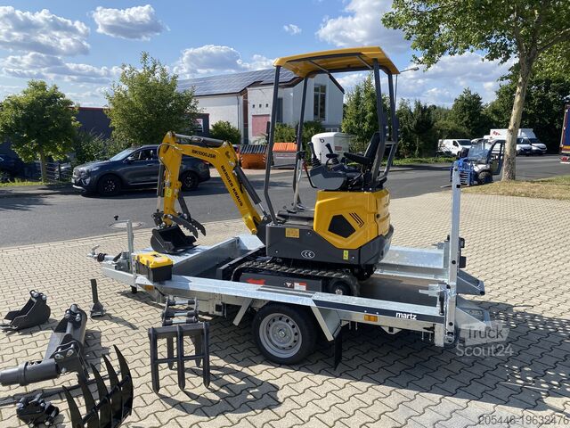 Minigrävare med låglyftande lastare + tillbehörspaket Berger Kraus BK1000JSR mit Schwenkarm *HERBSTAKTION*