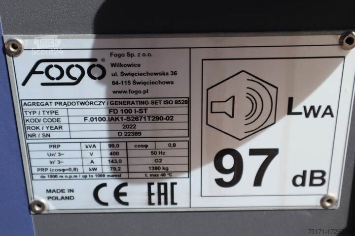 Agrégat Fogo FD100 I-ST Valid inspection, *Guarantee! Diesel, 1