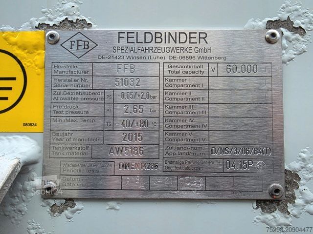 Szállító siló félpótkocsi FELDBINDER KIP 60.3 / ADR AT / 60.000 l