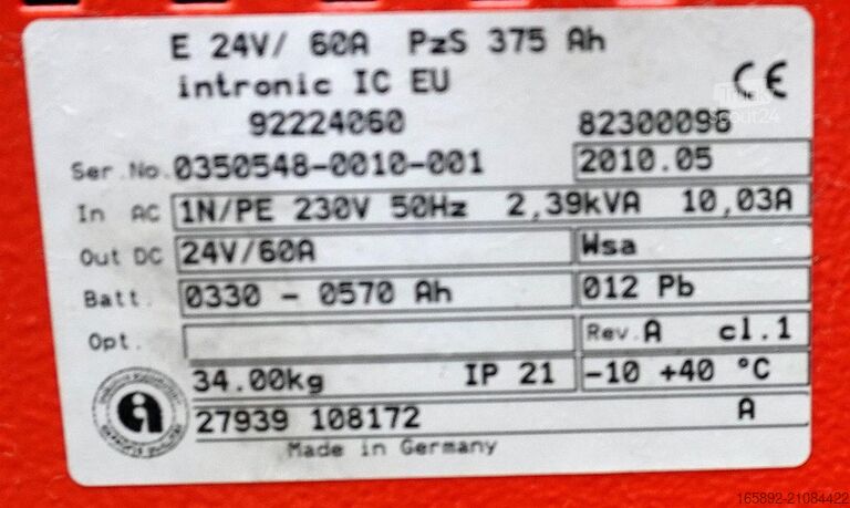 Gaffeltruckbatteri INDUSTRIE AUTOMATION Intronic IC 24V/60A EUW