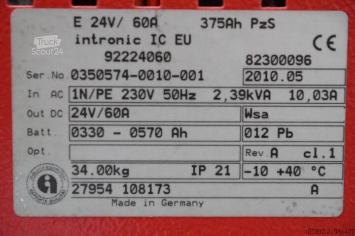 Gaffeltruckbatteri INDUSTRIE AUTOMATION Intronic IC  EU 24V/60A