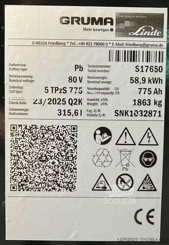 Gaffeltruckbatteri GRUMA 80 Volt 5 PzS 725 Ah