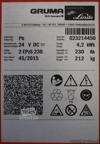 Batería de carretilla elevadora GRUMA 24 Volt 2 PzS 230 Ah
