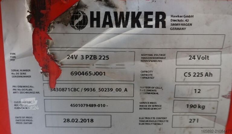 Batteria per carrello elevatore HAWKER 24 Volt 3 PzB 225 Ah