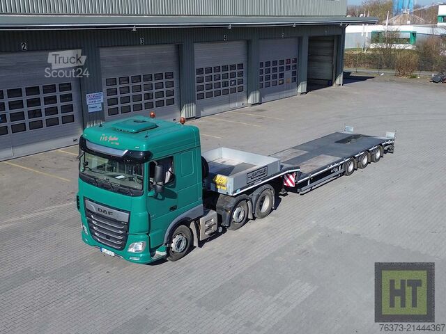 Polpriklopnik z nizko nakladalno ploščadjo Faymonville 3-Achs-Semi-Baggerstielmulde-nachlaufge.