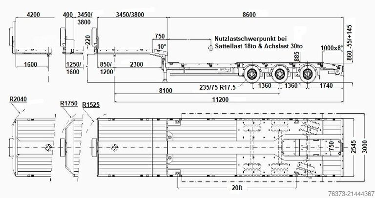 Polpriklopnik z nizko nakladalno ploščadjo Faymonville 3-Achs-Semi-Baggerstielmulde-nachlaufge.