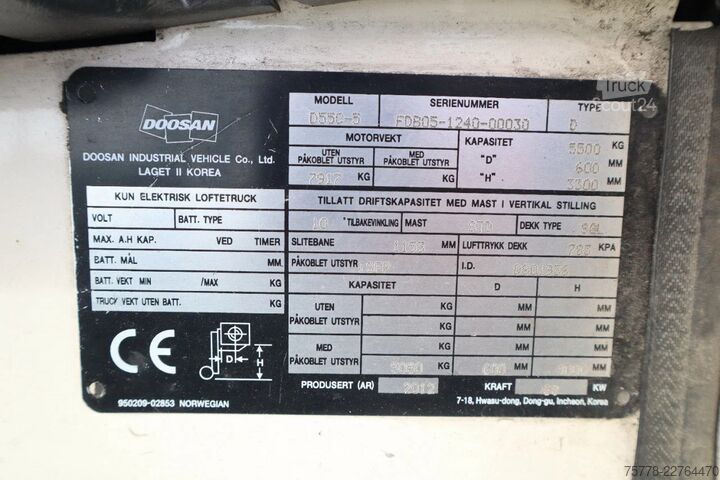 Carretilla elevadora Doosan D55C-5 | 5500 KG | SIDESHIFT | POSITIONERS