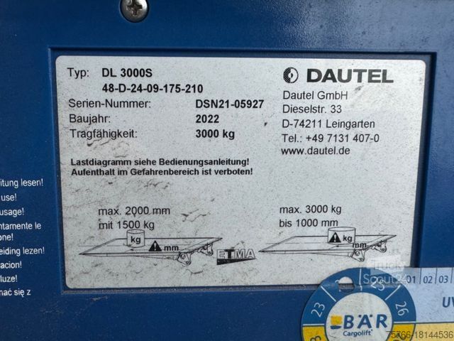 Výměnná nástavba nákladní vůz DAUTEL DL 3000 S LBW für BDF / 3.000 KG
