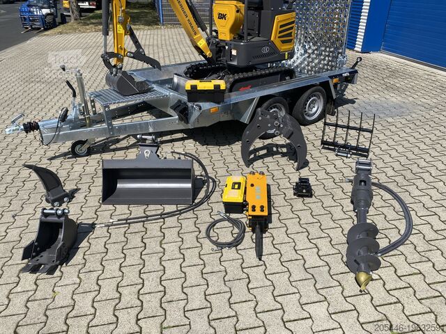 Minigravemaskine med minilæsser + tilbehørspakke Berger Kraus BK1250JSR mit Kubota Motor