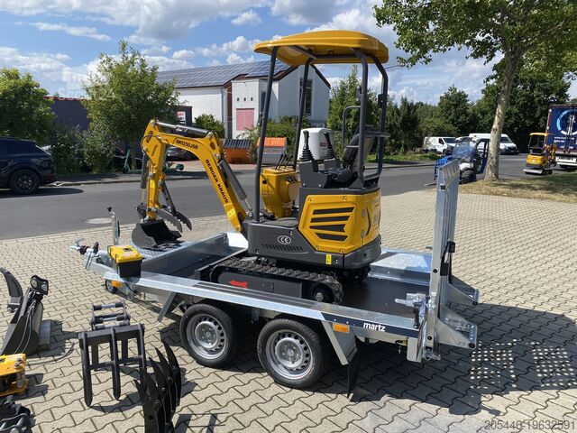 Minigravemaskine med minilæsser + tilbehørspakke Berger Kraus BK1250JSR mit Kubota Motor