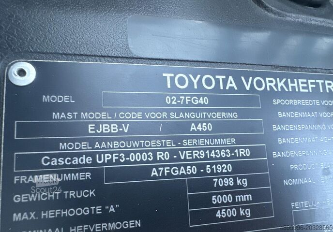 Dört tekerlekli forklift Toyota 7FG40/4500 kg/Positioner+sideshift