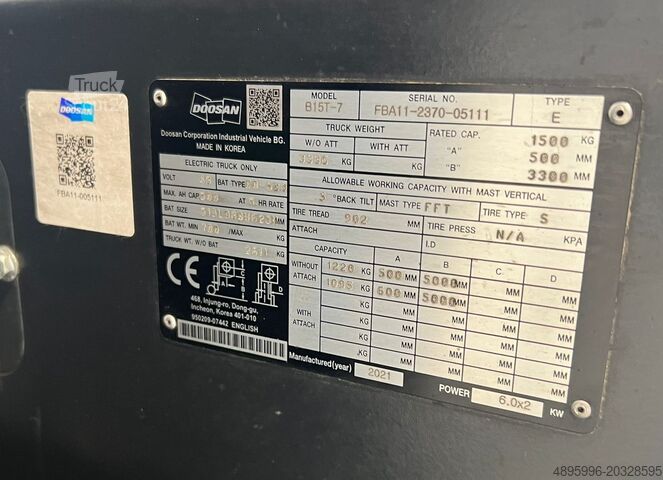 3 riteņu iekrāvējs DOOSAN B15T-7/2021y./ Lithium battery/New price