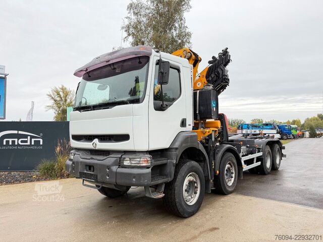 Camião porta-contentores de gancho RENAULT Kerax 8x4 Abrollkipper KRAN 27m WINDE FUNK