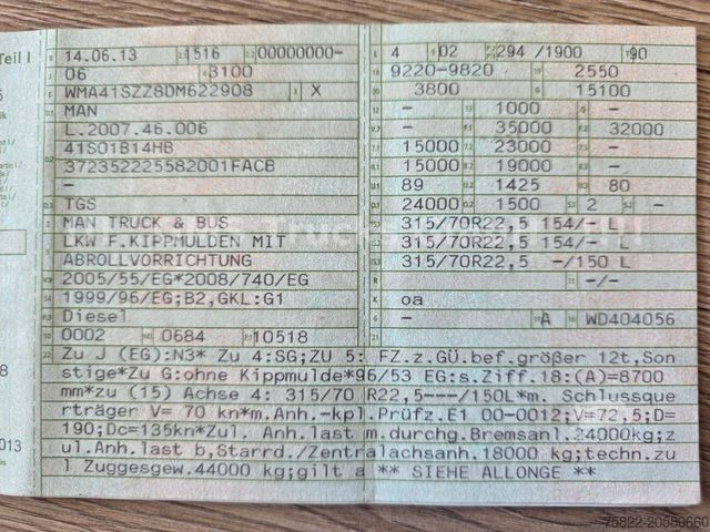 Șasiu de camion MAN TGS 35.400 / 8X4 / BIG AXLE / FUNK Radio Command