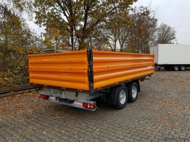 Kippanhänger Möslein TTD11- BA Orange neuer Tandem 3- Seitenkipper Tiefladermit Bordwand- Aufsatz-- Neufahrzeug --