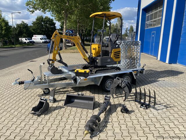 Miniescavatore con caricatore basso + pacchetto accessori Berger Kraus BK1250JSR mit Kubota Motor