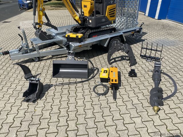 Miniescavatore con caricatore basso + pacchetto accessori Berger Kraus BK1250JSR mit Kubota Motor