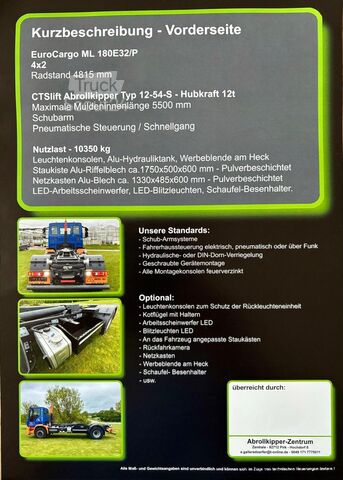 Camion benne à bras amovible Iveco Eurocargo ML180E320