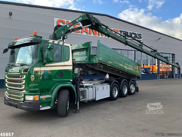 3-zijdige kipper Scania G 490 8x4 Euro 6 Hiab 24 Tonmeter laadkraan