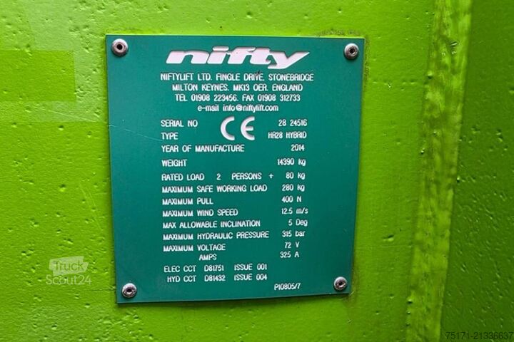 Sujungta teleskopinė darbo platforma Niftylift HR28 HYBRIDE Hybrid, 4x4 Drive, 28m Working Height