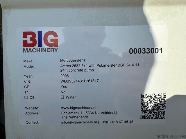 Betonszivattyú Mercedes-Benz Actros 2632 6x4 with Putzmeister BSF 24-4 11 24...