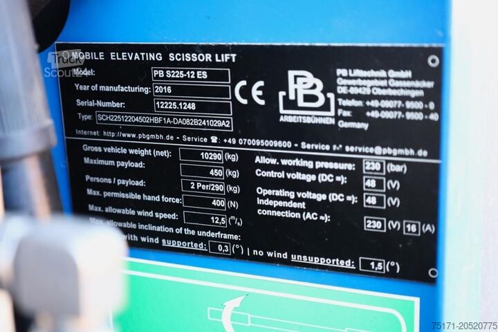 رفع المقص PB LIFT S225-12ES Electric, 22.5m Working Height, 450