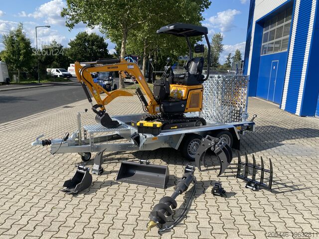 Miniescavatore con caricatore basso + pacchetto accessori Berger Kraus BK1300JSR mit Kubota Motor + Schwenkarm